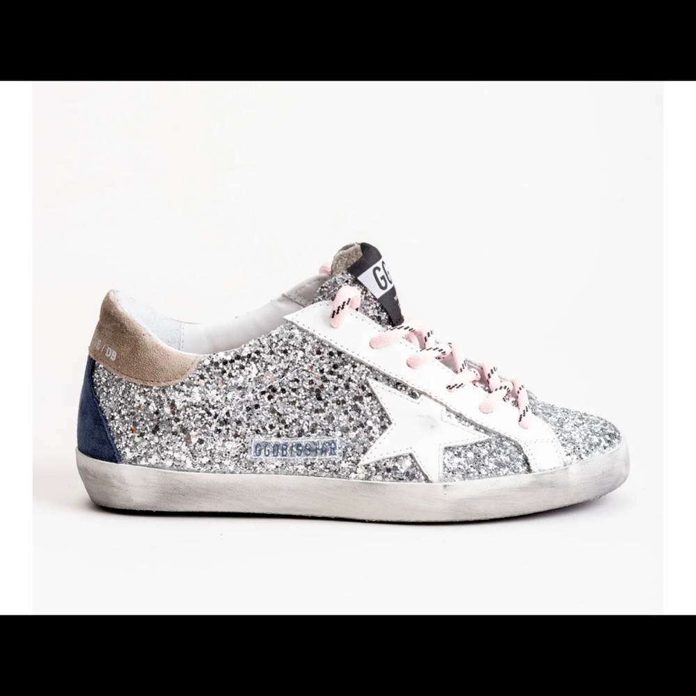 Silver Glitter Golden Goose Superstar Sneakers Size 38